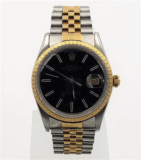 rolex datejust yellow gold black face|Rolex oyster perpetual date black.